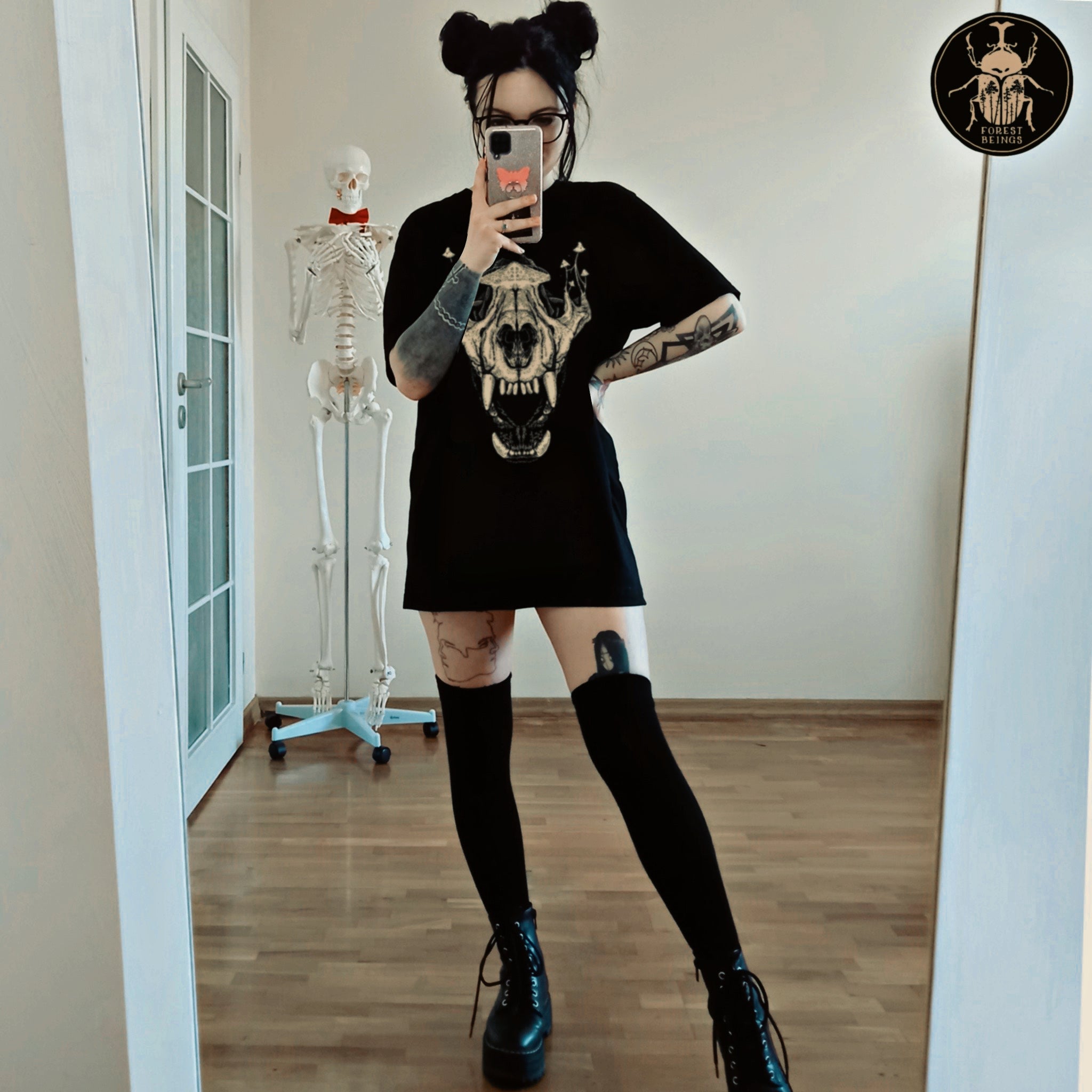 The Wolf Skull + Mushrooms Soft Goth Aesthetic T-shirt – forestbeings