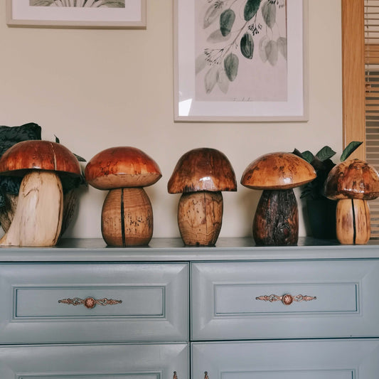 Mushroom Sculptures made from wood are the perfect Goblincore Decor Gift in 2022